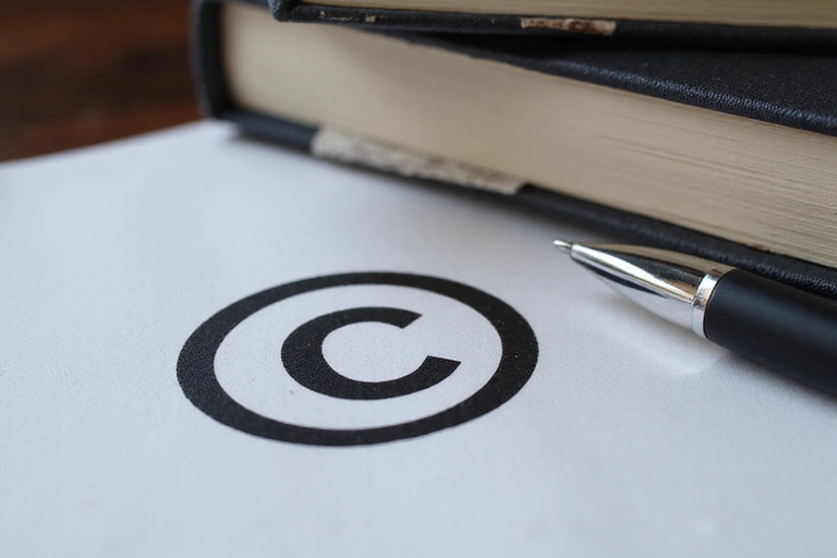 Szerzői jogi szimbólum egy könyvön vagy dokumentumon